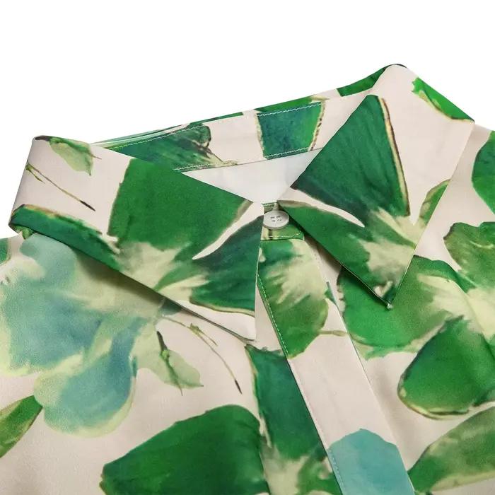 CHCH robe femme 2025 printemps nouveau col à manches longues fleur verte vacances