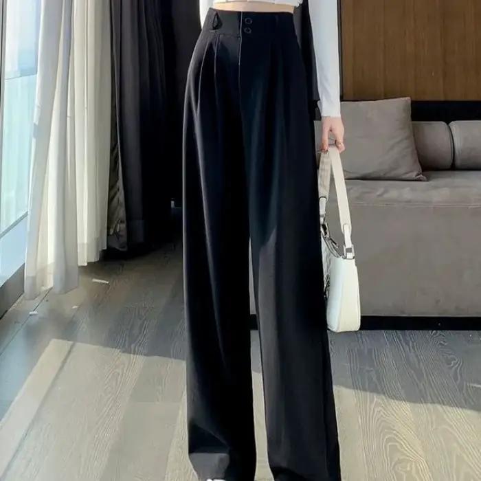 Pantalon à jambes larges pour femmes, élégant, Style coréen, taille haute, Baggy noir, bureau, mode 