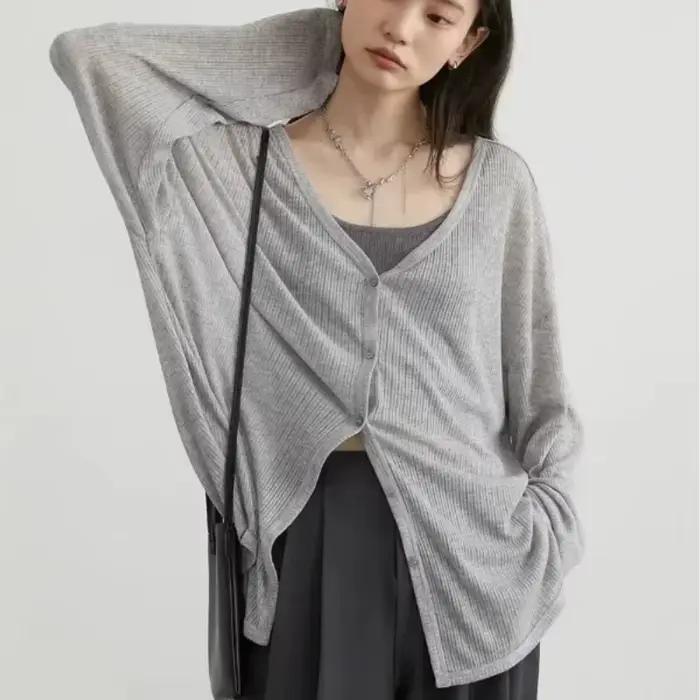 Cardigan femme nouveau col en v à manches longues femme chemise femme pulls Protection solaire femme