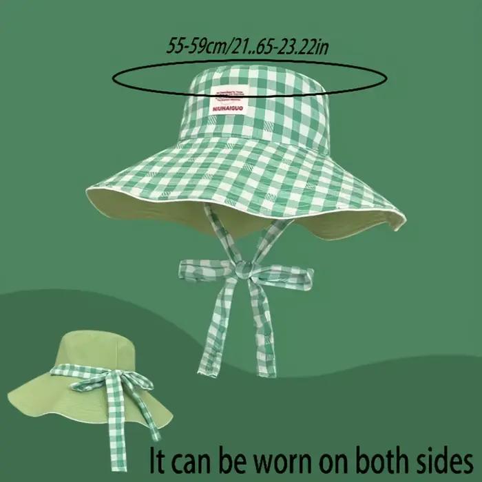 Chapeau de pêcheur à carreaux, pare-soleil de plage, bord de mer, tendance, double face, portable, p
