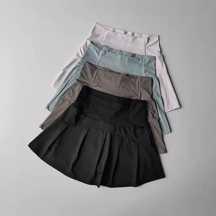 Jupe courte de sport taille haute pour femmes, pantalon de Yoga trapèze Anti-éblouissement avec doub
