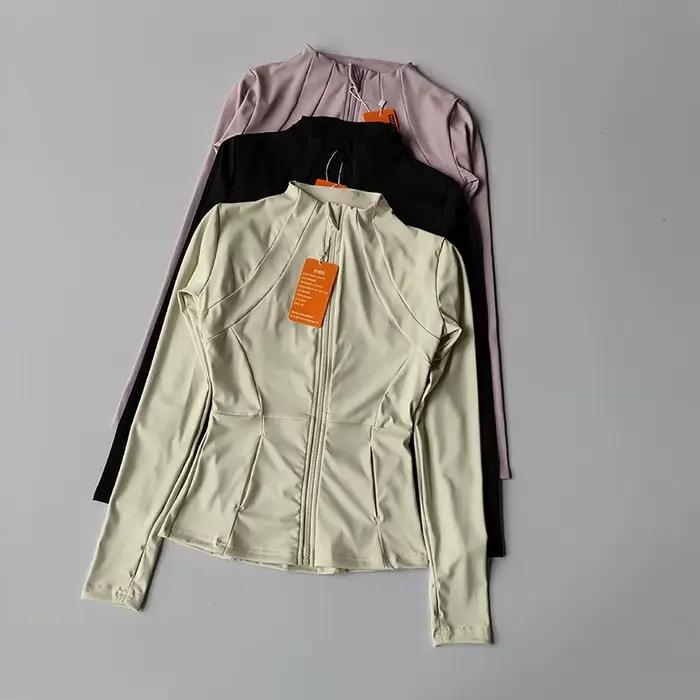 Veste de sport pour femmes, fermeture éclair, Fitness, Yoga, chemise d'entraînement, manteaux de cou