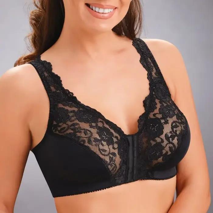 Grande taille dentelle soutien-gorge femme solide noir blanc fermeture avant Bralette femme Sexy res