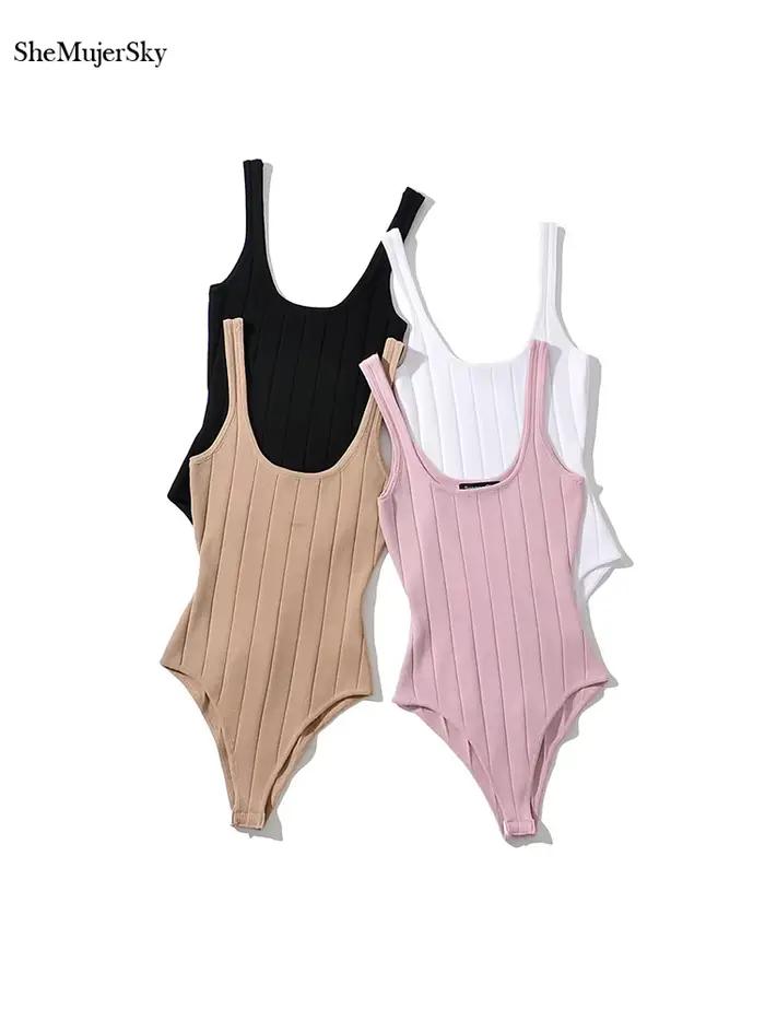 SheMujerSky femmes Sexy réservoir sans manches body été tricoté élastique mince couleur unie body