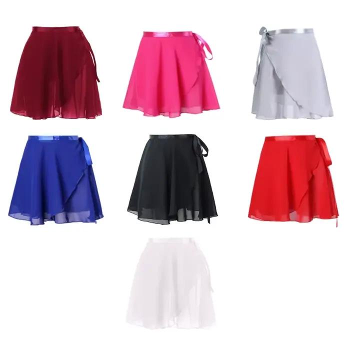 Jupes portefeuille Ballet pour femmes, jupe asymétrique en mousseline soie pour filles