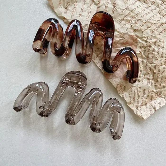 Pince à cheveux ondulée pour femmes, marron ambre brillant, 11cm/4,33 pouces, grande pince à cheveux