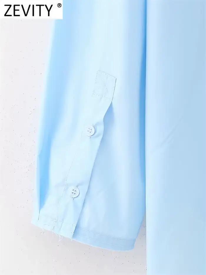 Zevity-Chemisier en Popeline à Manches sulfpour Femme, Broderie de Perles de Diamant, Chemise Décont