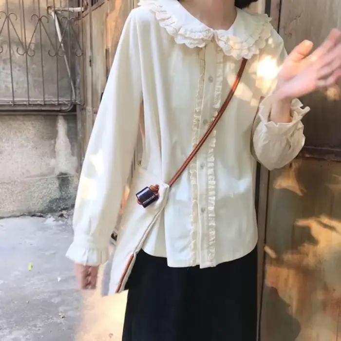 Chemises de style japonais Kawaii pour femmes, automne, loisirs, simple boutonnage, mode, col claudi