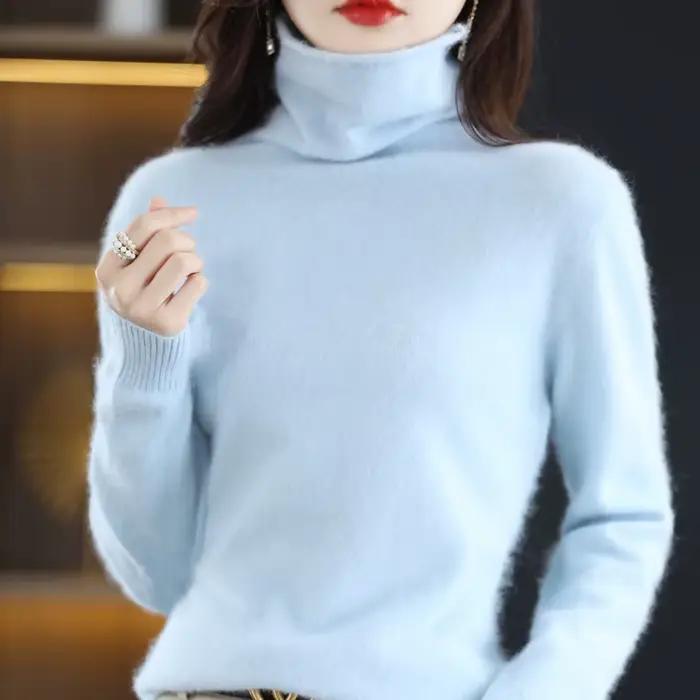 Offre spéciale dames nouveau 100% vison cachemire pull col roulé tricot à manches longues mince mode