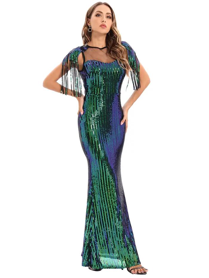 Robe d'été sexy transparente moulante à paillettes pour femmes 2026, robe maxi élégante pour fête d'
