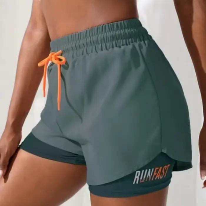 Short de Yoga taille haute pour femmes, avec contrôle de proximité élastique, short de course, faux 