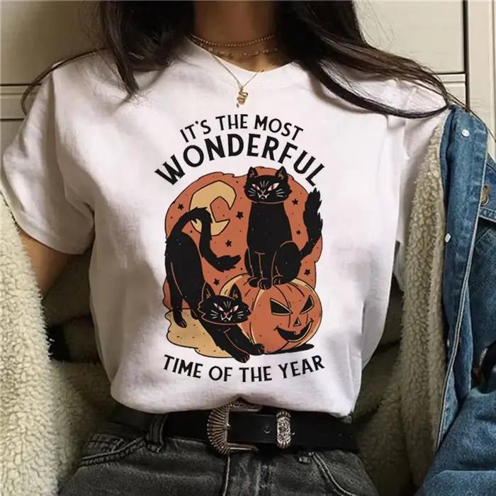 T-shirt à manches courtes pour femme, haut graphique, costume de rue, dessin animé, sorcière, magiqu