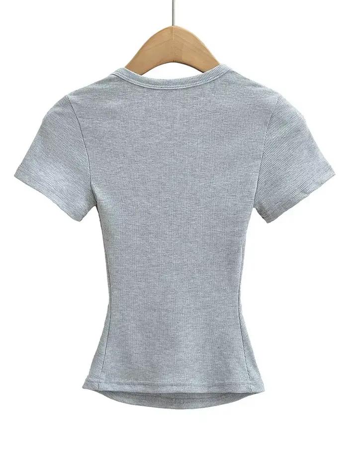 Haut court à col carré pour femmes, coupe cintrée, pull à manches courtes, très extensible, chemisie