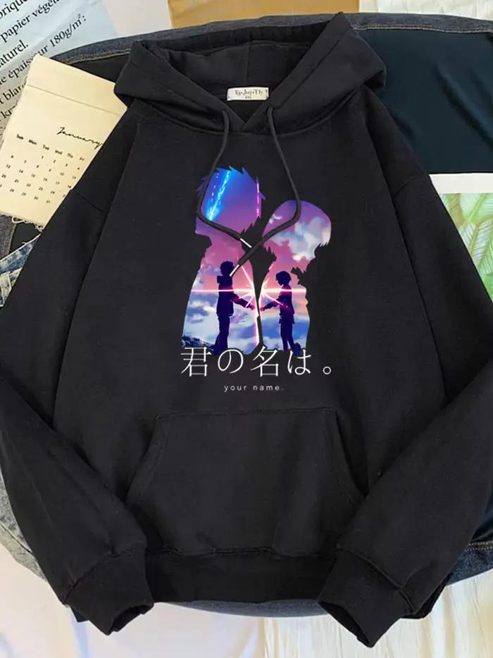 Sweat à capuche à col rond pour femme, vêtement surdimensionné, ample, mignon, avec films d'anime ja
