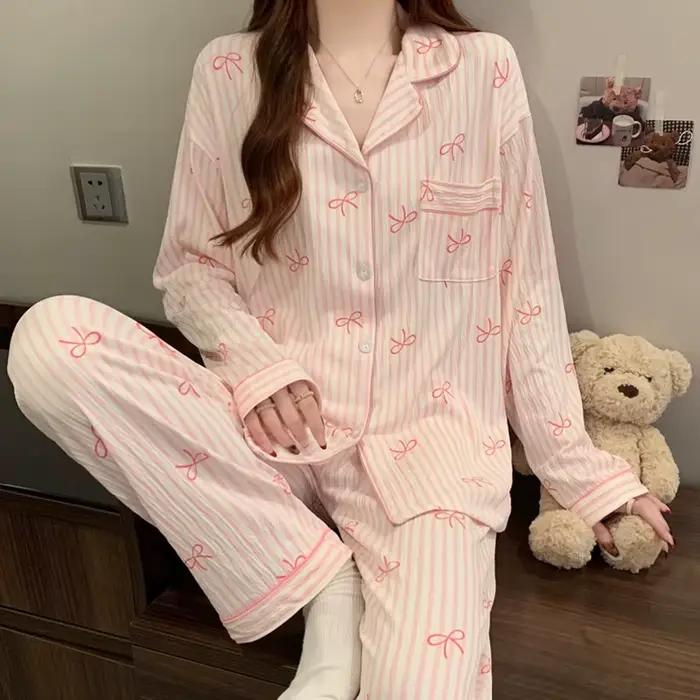 Printemps et automne nouveaux pyjamas pour femmes ensemble de vêtements de détente fille amour Cardi
