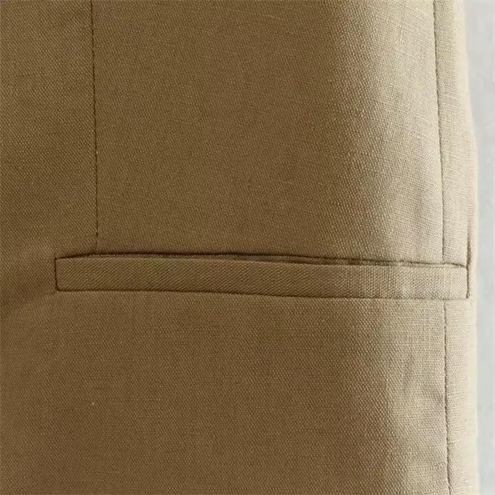 EllYANEllTIAN-Haut en Lin de Bergame pour Femme, Col en V, Simple Boutonnage, Court, Style CommPiedm