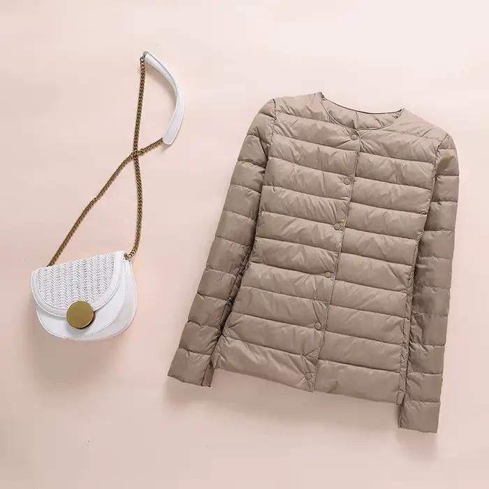 Doudoune ultralégère sans col pour femme, manteau coréen en duvet de canard, Parkas rembourré portab