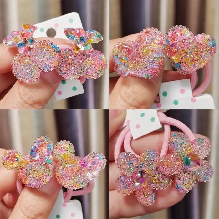2 pièces belle bande dessinée coloré paillettes cerise filles bandes de cheveux élastiques princesse