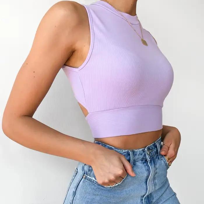 Sexy dos nu femmes débardeur bandage mince haut court été 2025 décontracté haut streetwear solide co