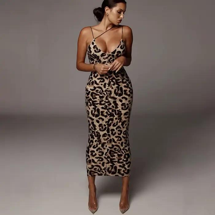 Robe d'été Sexy léopard sans manches pour femmes, vêtements élégants, mode féminine, taille haute, b