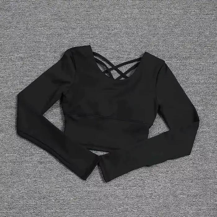 Dos creux pour femme avec soutien-gorge intégré, haut de yoga à manches longues, soutien-gorge une p