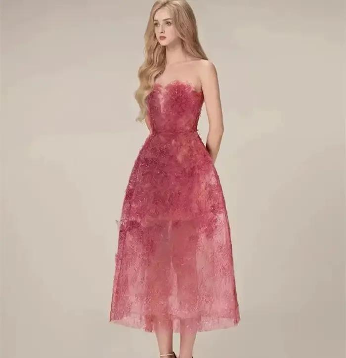 Robe de soirée de luxe pour femmes, col rond, sans manches, Patchwork, dentelle, maille florale, pai