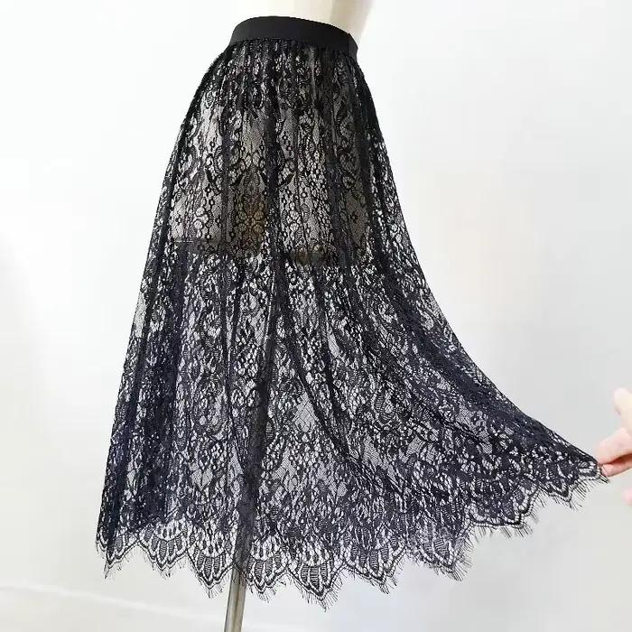 Été femmes maille dentelle Transparent longue Tulle jupe mode coréenne Sexy dames élastique taille h
