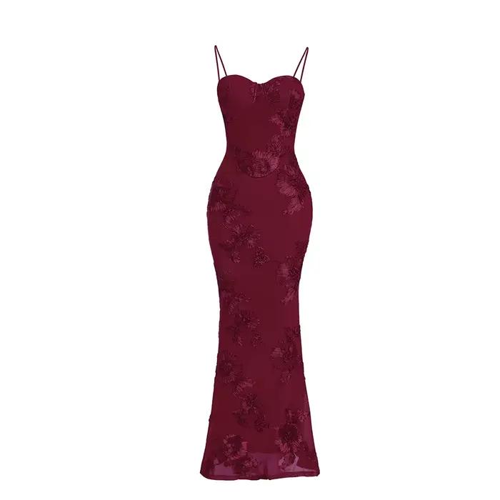 Suninheart robe sirène dos nu femmes Occasion formelle élégante robe à lacets maille broderie robe d
