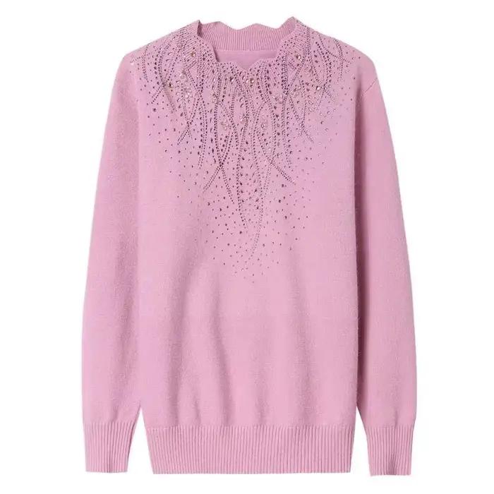 Pull en laine diamant pour femmes d'âge moyen, automne-hiver, pulls en peluche épais et chaud, robe 