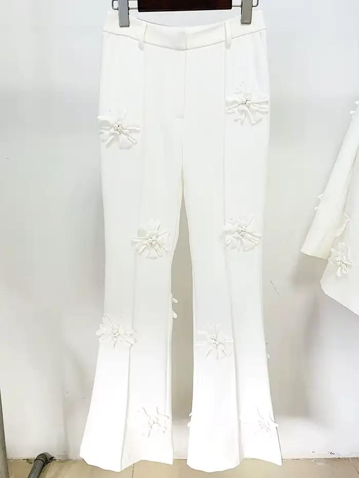 HIGH STREET Nouveauté 2026 Pantalon de mode de créateur pour femme avec applications florales