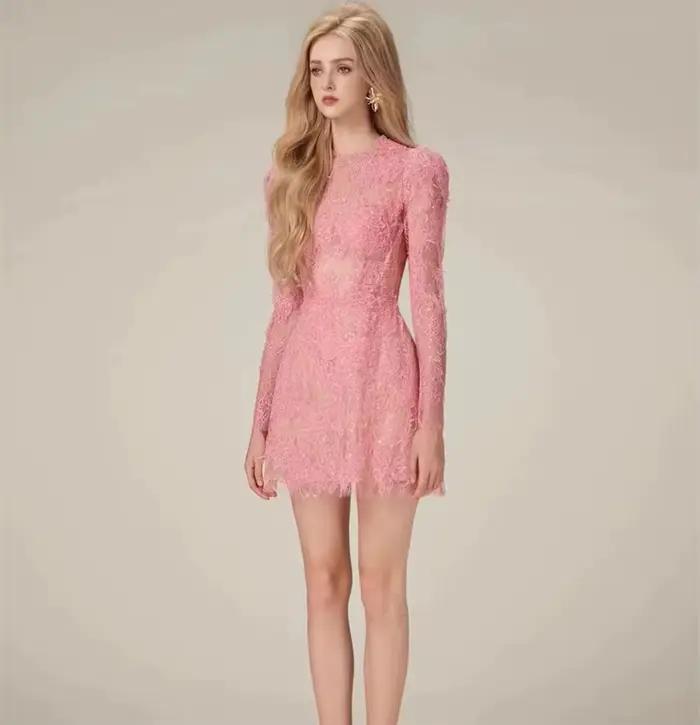 Robe de soirée de luxe pour femmes, col rond, sans manches, Patchwork, dentelle, maille florale, pai