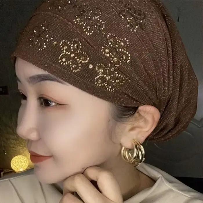 Été diamants Turban casquettes pour femmes élastique enveloppement tête Bonnet musulman Hijab Turban