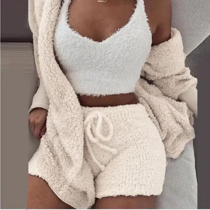Ensemble pyjama moelleux pour femmes, vêtements de nuit décontractés, débardeur et short, grande tai