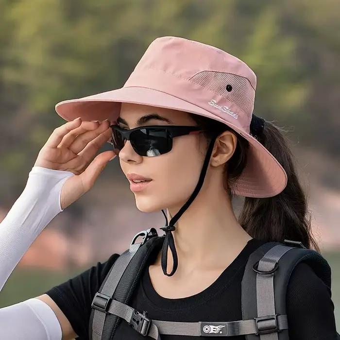 Xinbaoguan-Chapeau de soleil d'extérieur 100% polyester pour femme, respirant, pliant, avec trou pou