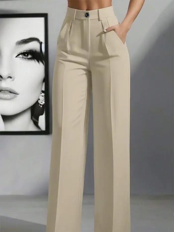 Pantalon de travail ample taille haute décontracté, couleur unie, mode printemps et automne transfro