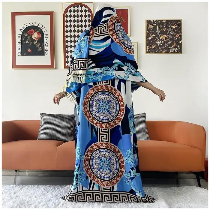 Caftan en coton imprimé floral africain Dashiki pour femmes, robes Maxi décontractées d'été avec gra
