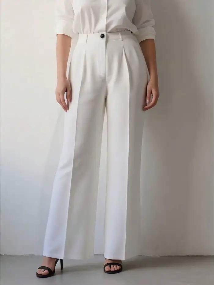 Pantalon de travail ample taille haute décontracté, couleur unie, mode printemps et automne transfro