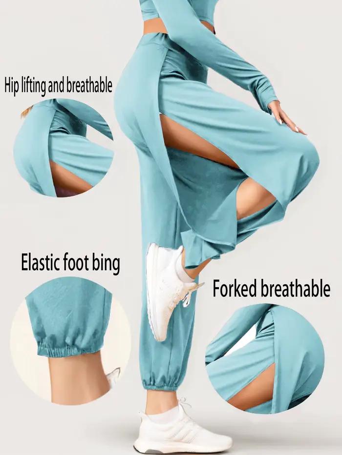 Mode taille élastique femmes haute fente Hippy décontracté Harlan pantalon Yoga pantalon taille haut