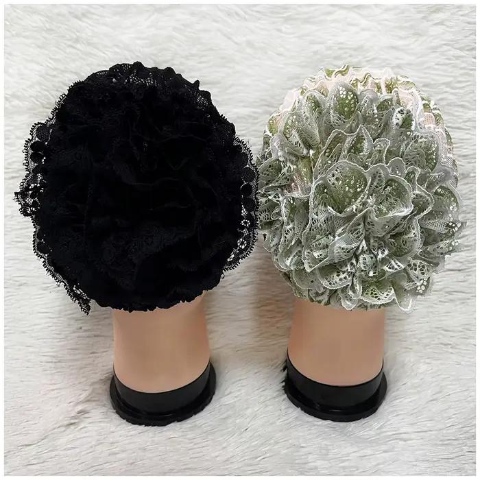 Chapeau en flanelle ajouré en dentelle pour femmes, Design élastique, casquette pour le front, croix