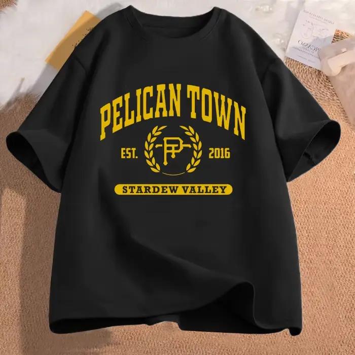 T-Shirt à Manches Courtes en Coton pour Femme, Vêtement Esthétique, Imprimé Pelican Town