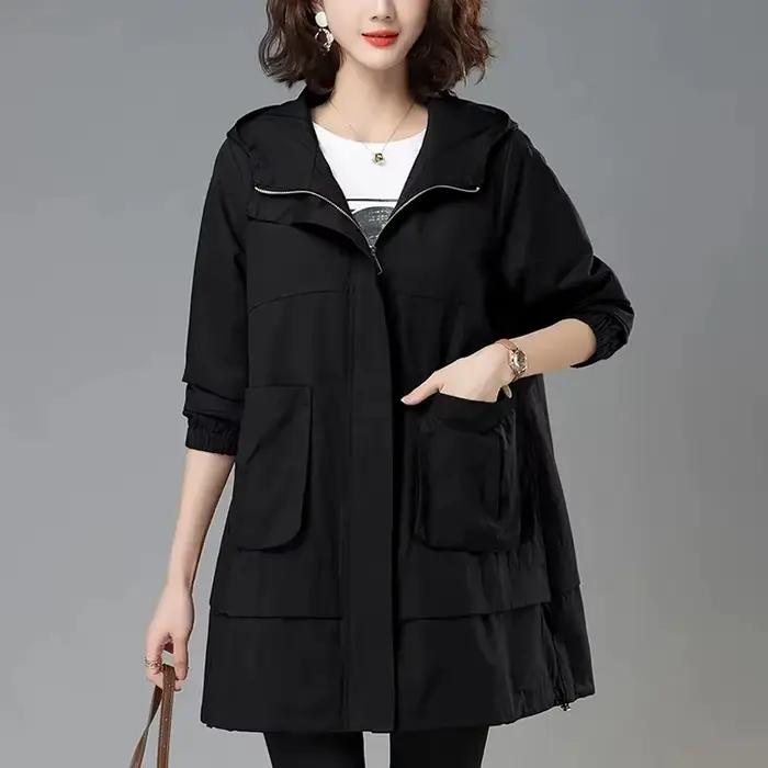 Manteau à capuche semi-long pour femme, coupe-vent féminin, manteau à manches longues, nouveau, été,