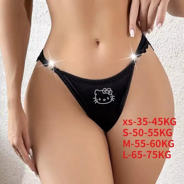 Nouveau string sexy Hello Kitty en dentelle, style dessin animé européen et américain, léger, soyeux