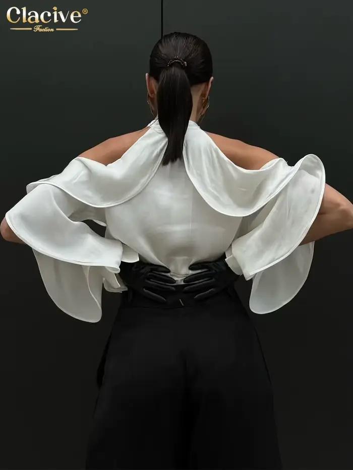 ClacMarkets-Chemise à manches longues à col rond pour femmes, haut à volants classique, vêtements fé