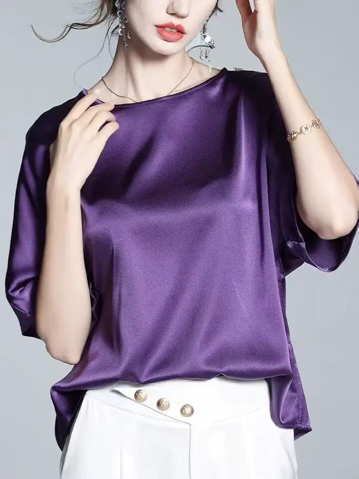 Printemps 2026 femmes chemise en soie glacée Vintage Blouse grande taille femmes demi manches acétat