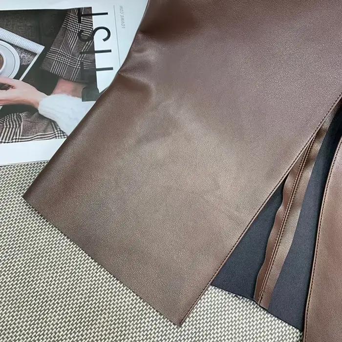 Jupes vintage en faux cuir PU pour femmes, jupes mi-longues sexy avec ourlet fendu, jupe sirène pour