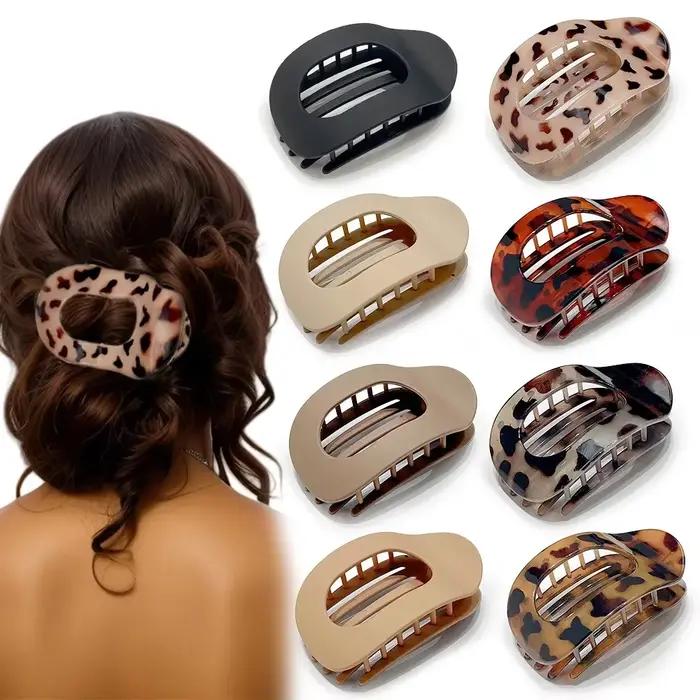 Pince à cheveux ovale pour femmes, nouveau Design léopard mat incurvé plat, Barrettes de coiffure en