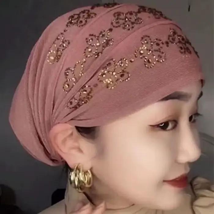 Été diamants Turban casquettes pour femmes élastique enveloppement tête Bonnet musulman Hijab Turban