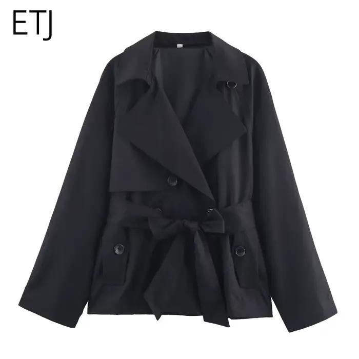 ETJ automne 2025 nouvelle collection femmes style britannique revers double boutonnage maillard coul