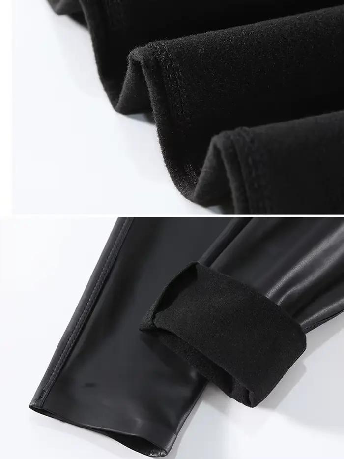 Pantalon chaud en cuir PU pour femme, taille haute, polaire, Fuax, Leggings serrés, Sexy, coupe-vent