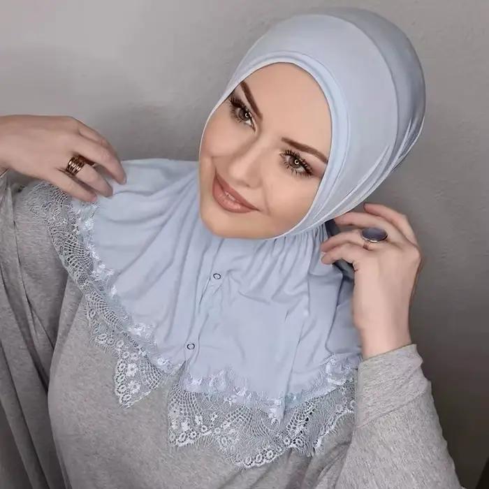 Musulman instantané Turban dentelle Modal Hijab Abaya Hijabs pour femme Abayas Jersey robe femmes éc